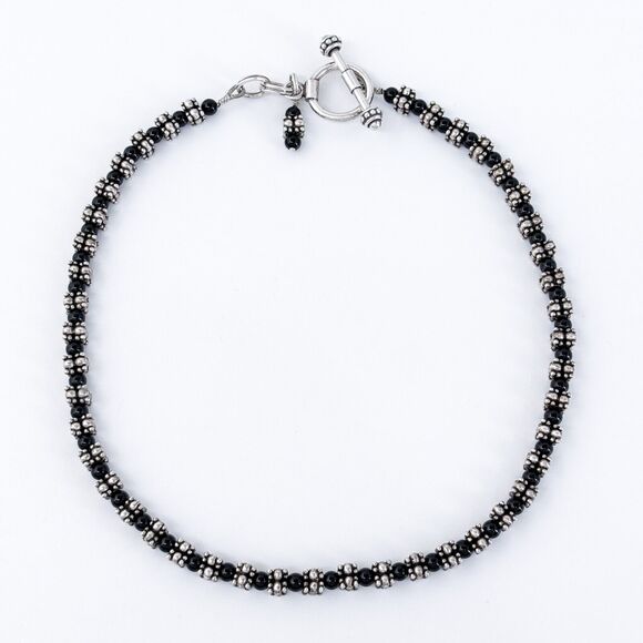 Vintage Sterling Silver 925 Black Onyx Beaded Necklace 16” - Picture 2 of 4